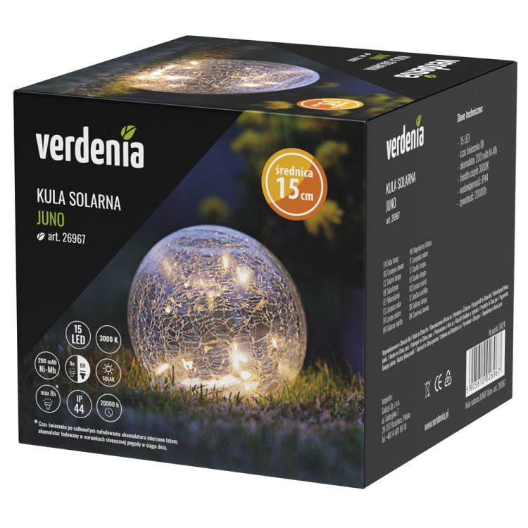 Lampa kula solarna JUNO 15cm 15LED